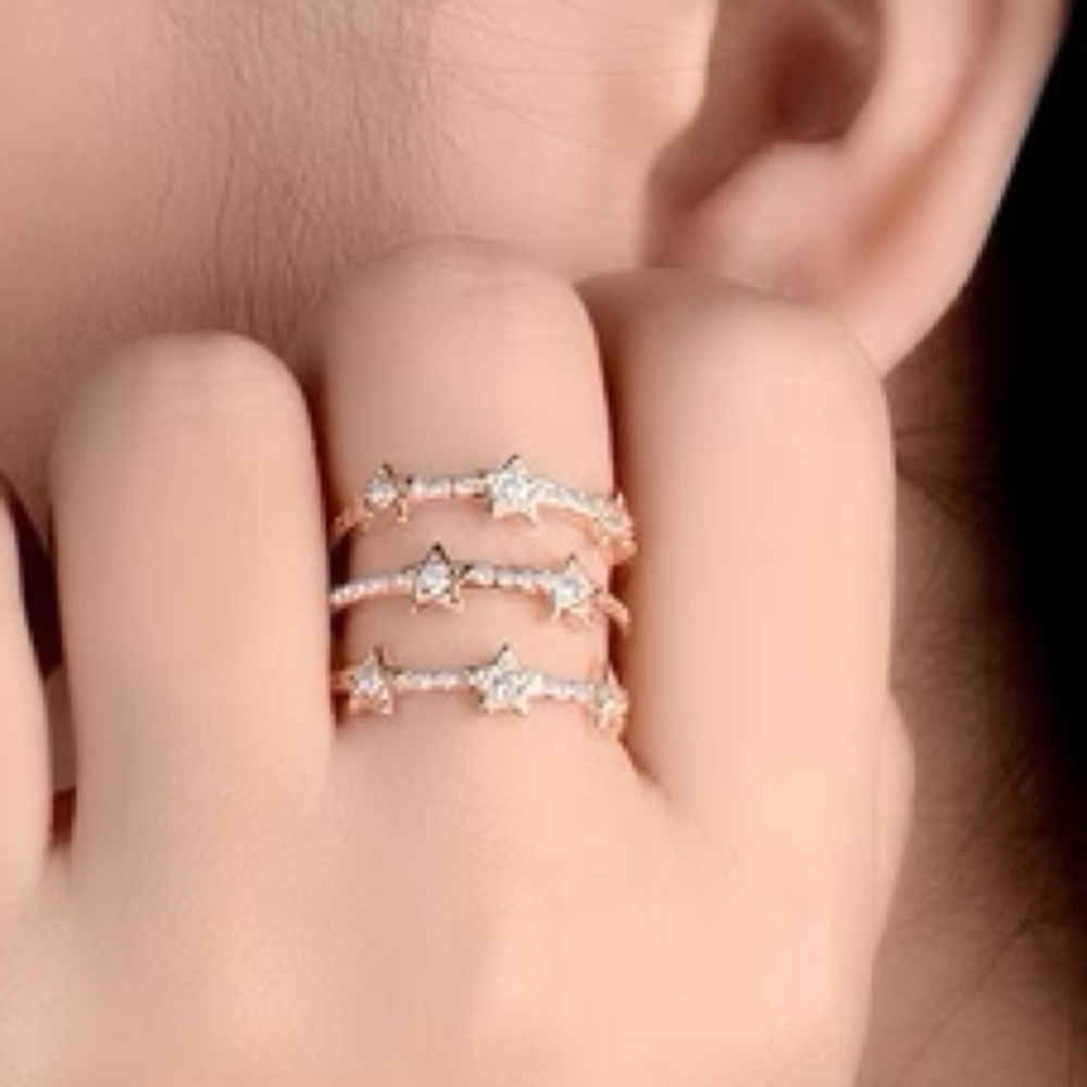 S925 and Cubic Zirconia Star Adjustable Copper Color Ring Stackable Look
